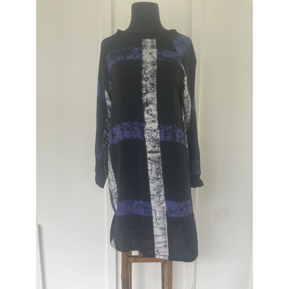 OSEI DURO Silk Dress Abstract Design Black Purple White size Small